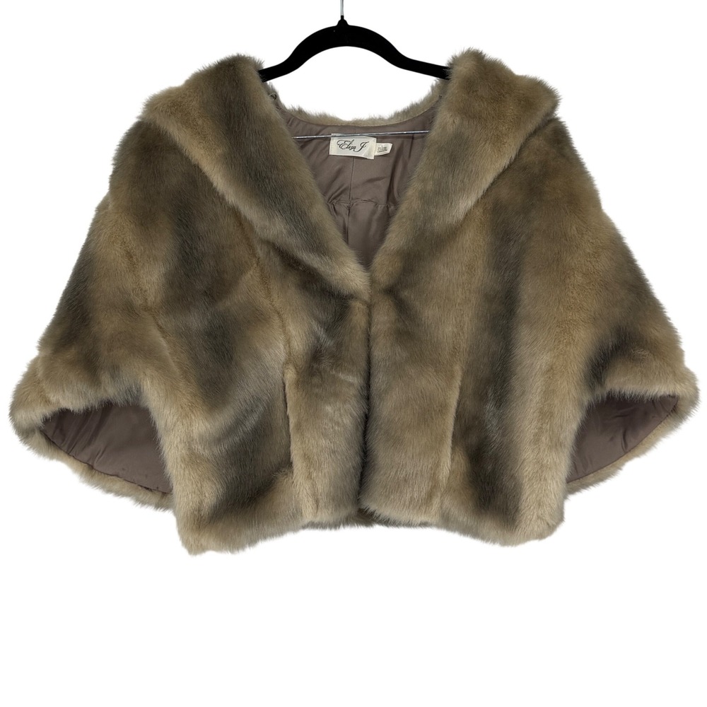 Eliza J Womens Brown Tan Faux Fur Capelet Shrug Shawl Wrap Size Large L